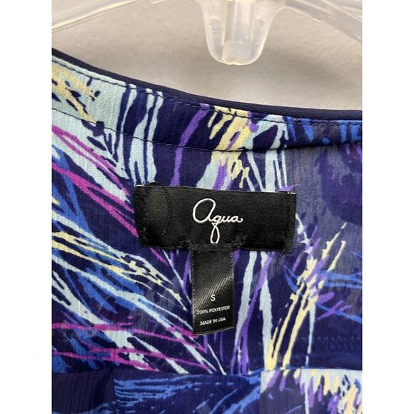 Aqua Tie front semi sheer Blouse Womens Small Blue Purple Floral Cover up - Picture 4 of 6